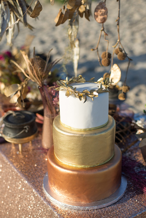 copper and gold modern cake